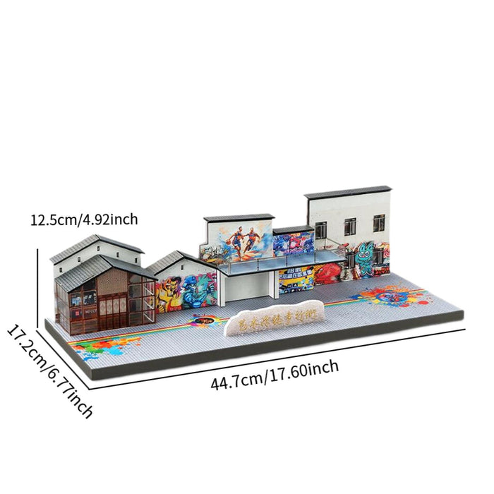 Crofta DIY Assembly 1:64 Graffiti Walking Street Unassembly for Model Railway