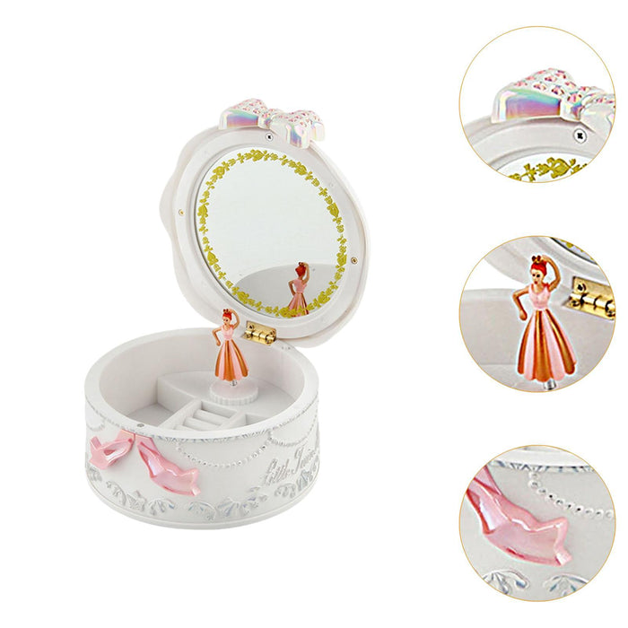 Crofta Ballet Dancer Music Box Novelty Jewelry Organizer for Household Dorm Bedroom White