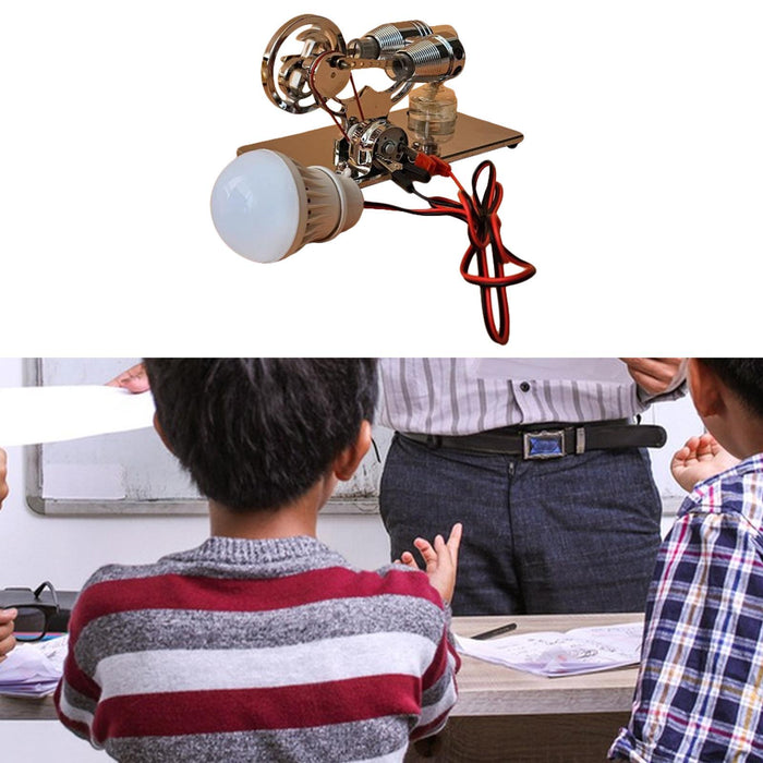 Crofta Sterling Engine Model Sturdy Invention Toy with LED Bulb for Lab Home Adults Silver