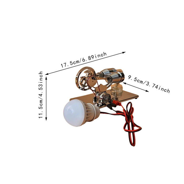 Crofta Sterling Engine Model Sturdy Invention Toy with LED Bulb for Lab Home Adults Silver