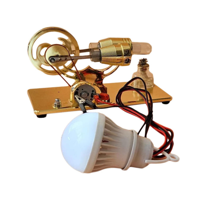 Crofta Sterling Engine Model Sturdy Invention Toy with LED Bulb for Lab Home Adults Gold