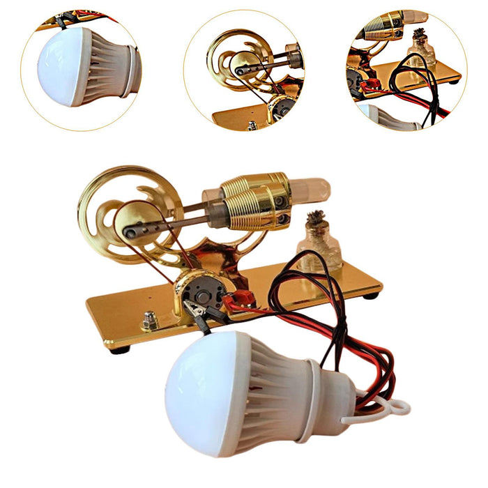 Crofta Sterling Engine Model Sturdy Invention Toy with LED Bulb for Lab Home Adults Gold