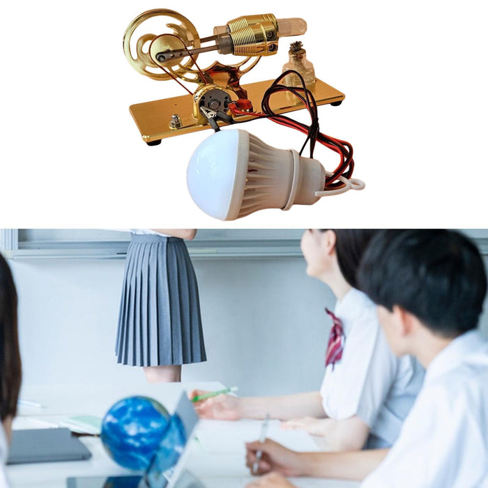 Crofta Sterling Engine Model Sturdy Invention Toy with LED Bulb for Lab Home Adults Gold