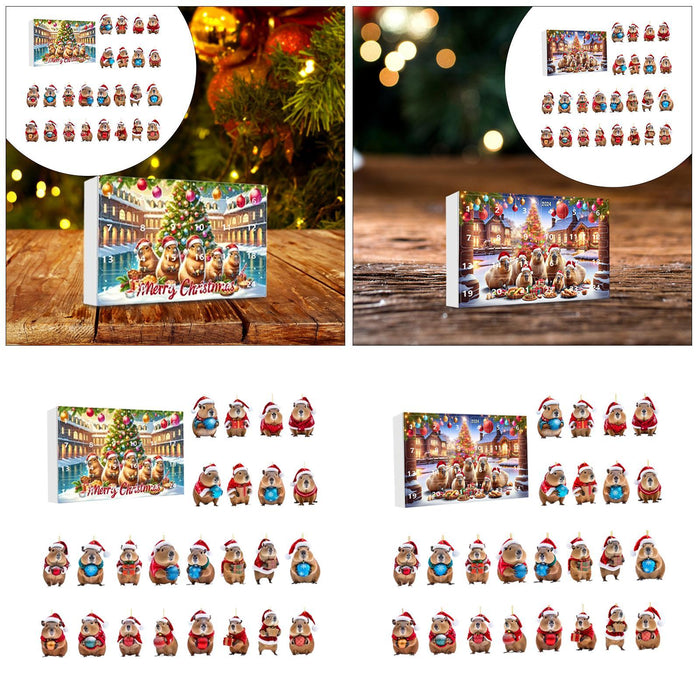 Crofta Xmas Advent Calendar Capybara Christmas with 24 Days Acrylic Advent Calendar A Set