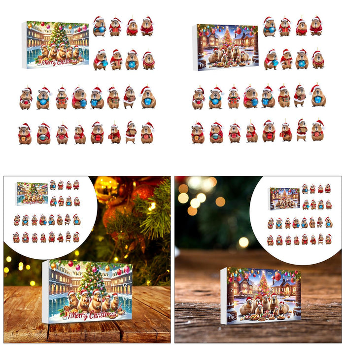 Crofta Xmas Advent Calendar Capybara Christmas with 24 Days Acrylic Advent Calendar A Set