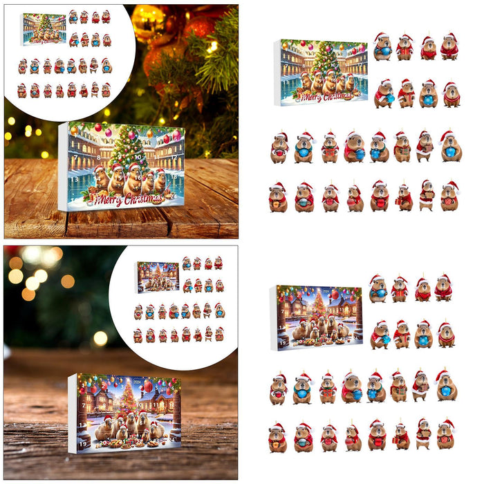 Crofta Xmas Advent Calendar Capybara Christmas with 24 Days Acrylic Advent Calendar A Set