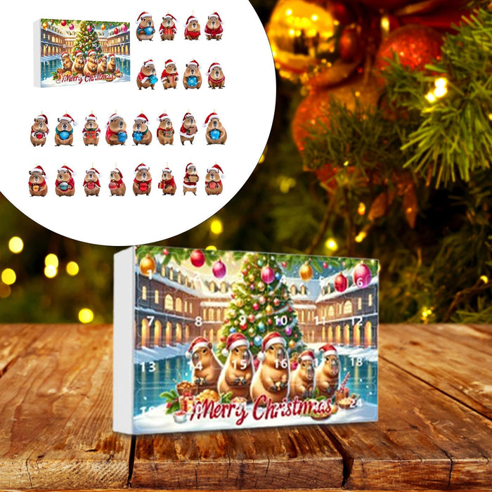 Crofta Xmas Advent Calendar Capybara Christmas with 24 Days Acrylic Advent Calendar A Set