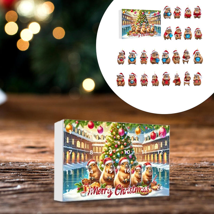 Crofta Xmas Advent Calendar Capybara Christmas with 24 Days Acrylic Advent Calendar A Set