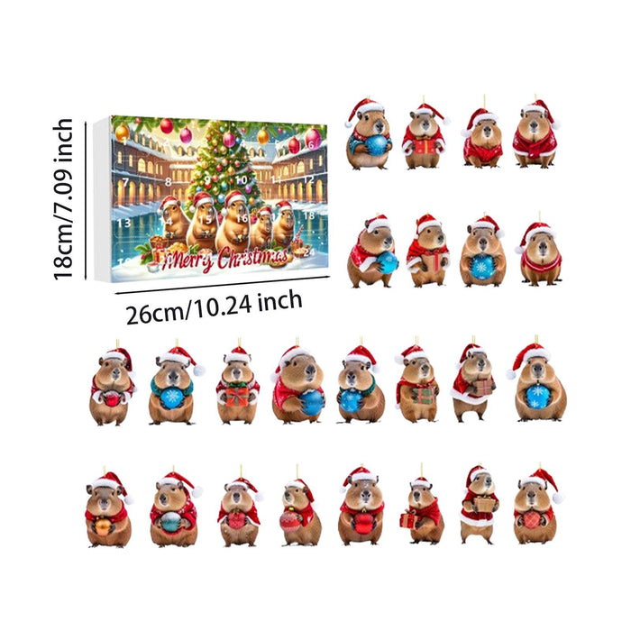 Crofta Xmas Advent Calendar Capybara Christmas with 24 Days Acrylic Advent Calendar A Set