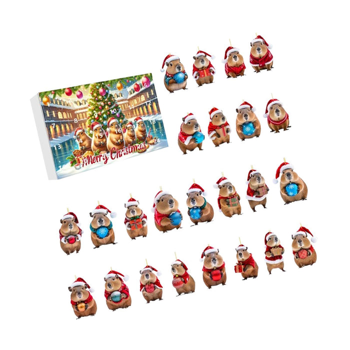 Crofta Xmas Advent Calendar Capybara Christmas with 24 Days Acrylic Advent Calendar A Set