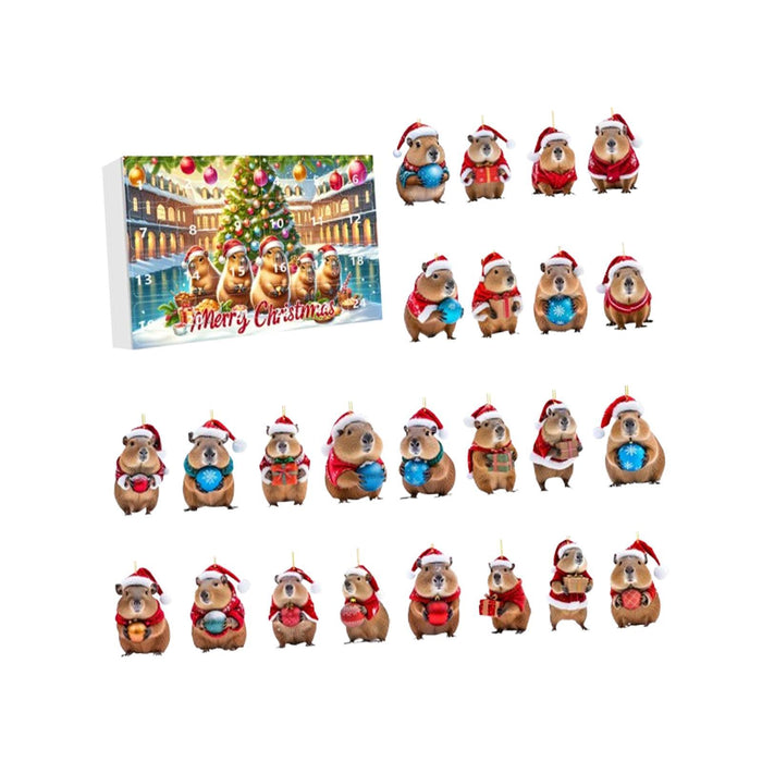 Crofta Xmas Advent Calendar Capybara Christmas with 24 Days Acrylic Advent Calendar A Set