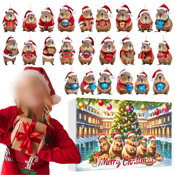 Crofta Xmas Advent Calendar Capybara Christmas with 24 Days Acrylic Advent Calendar A Set