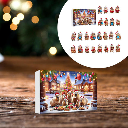 Crofta Xmas Advent Calendar Capybara Christmas with 24 Days Acrylic Advent Calendar B Set