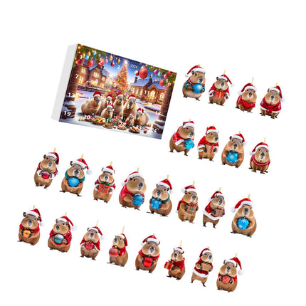 Crofta Xmas Advent Calendar Capybara Christmas with 24 Days Acrylic Advent Calendar B Set