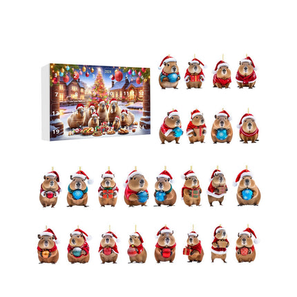 Crofta Xmas Advent Calendar Capybara Christmas with 24 Days Acrylic Advent Calendar B Set