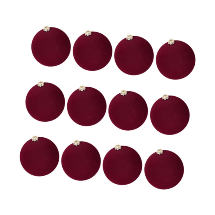 Crofta 12 Pieces Flocked Christmas Ball Ornaments Christmas Decorationsshatterproof All Burgundy