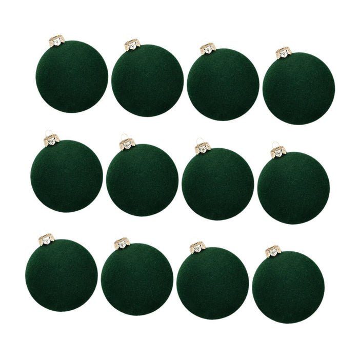 Crofta 12 Pieces Flocked Christmas Ball Ornaments Christmas Decorationsshatterproof All Dark Green