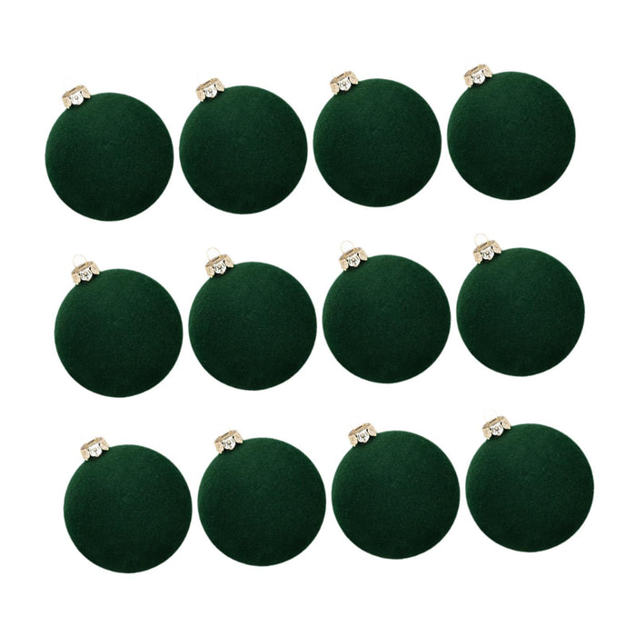 Crofta 12 Pieces Flocked Christmas Ball Ornaments Christmas Decorationsshatterproof All Dark Green