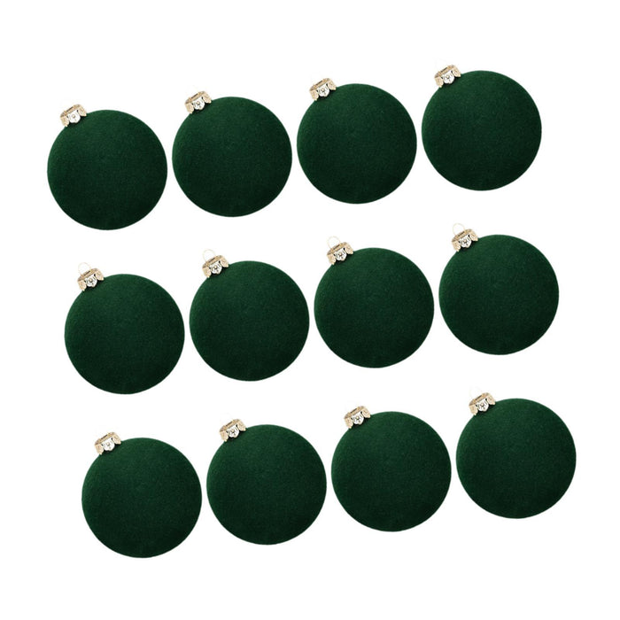 Crofta 12 Pieces Flocked Christmas Ball Ornaments Christmas Decorationsshatterproof All Dark Green