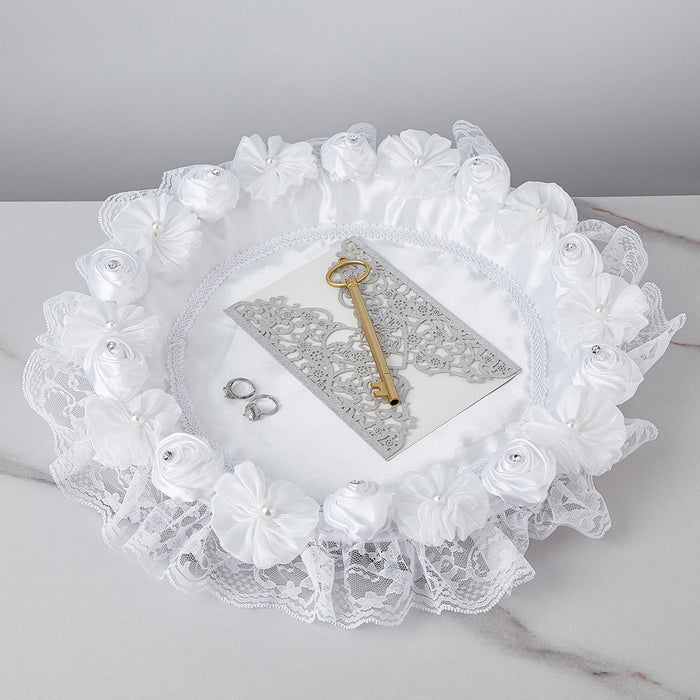 Crofta Wedding White Lace Trimmed Serving Tray Desk Serving Platter for Party Favor