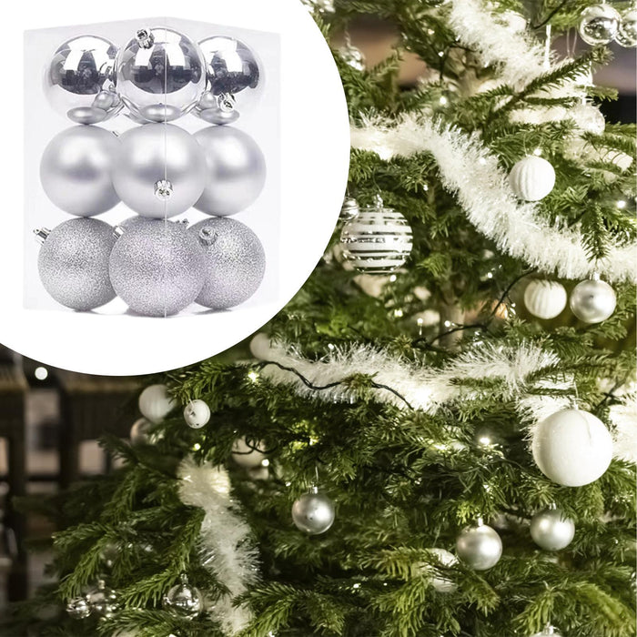 Crofta 12Pcs Christmas Ball Ornaments 8cm DIY with Hanging String Hanging Ornaments Silver