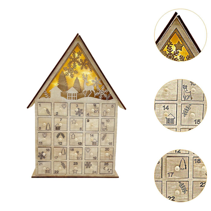 Crofta Wooden Advent Calendar 2024 LED Lights DIY for Coffee Table Tabletop Holiday