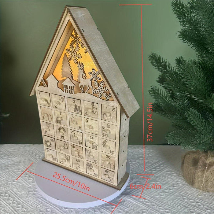 Crofta Wooden Advent Calendar 2024 LED Lights DIY for Coffee Table Tabletop Holiday