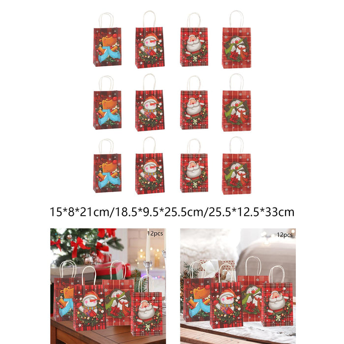 Crofta 12Pcs Christmas Kraft Paper Bags for Kids Holiday Portable Cookie Treats Bag 15cmx8cmx21cm