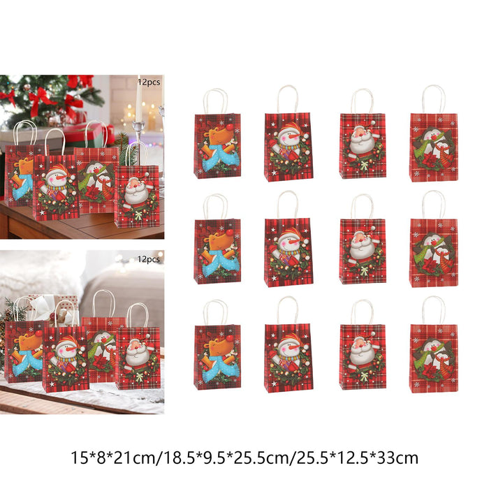 Crofta 12Pcs Christmas Kraft Paper Bags for Kids Holiday Portable Cookie Treats Bag 15cmx8cmx21cm