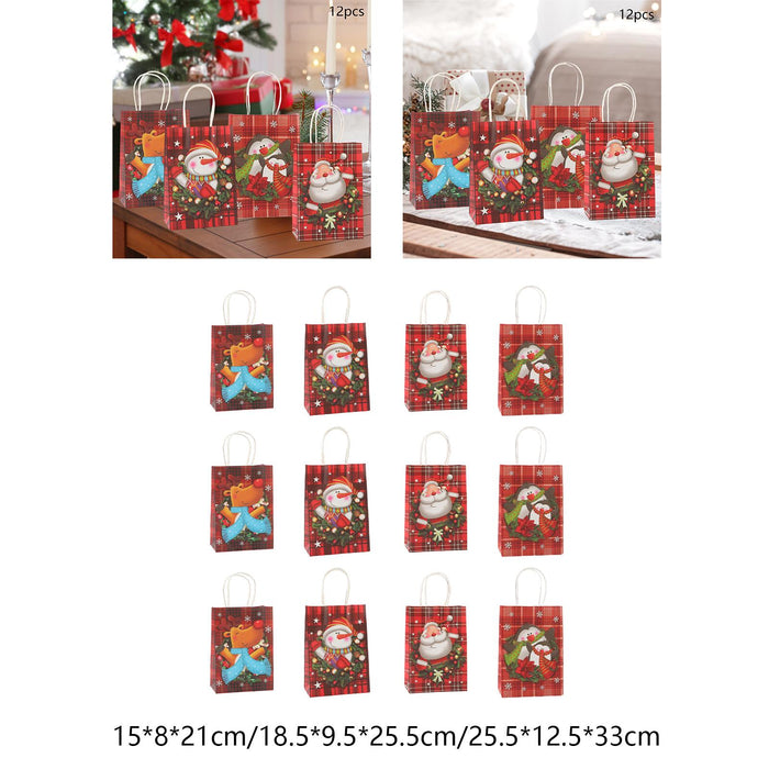 Crofta 12Pcs Christmas Kraft Paper Bags for Kids Holiday Portable Cookie Treats Bag 15cmx8cmx21cm