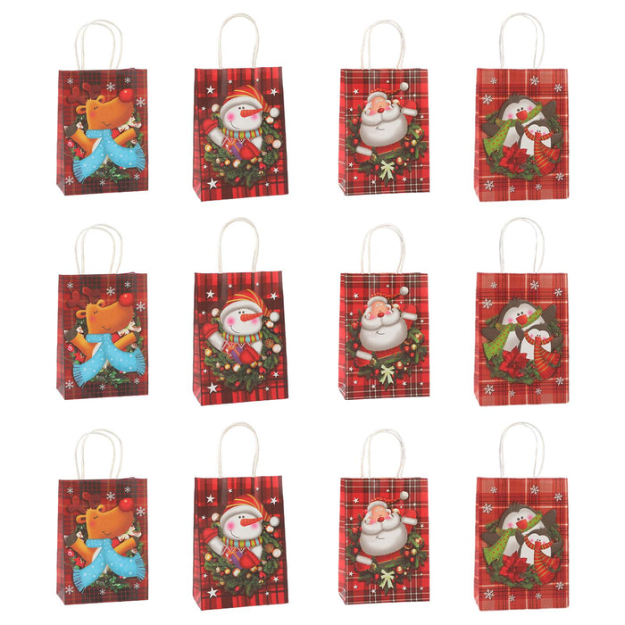 Crofta 12Pcs Christmas Kraft Paper Bags for Kids Holiday Portable Cookie Treats Bag 15cmx8cmx21cm