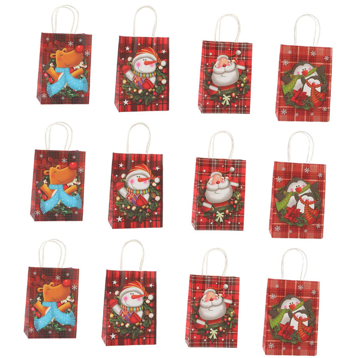 Crofta 12Pcs Christmas Kraft Paper Bags for Kids Holiday Portable Cookie Treats Bag 15cmx8cmx21cm