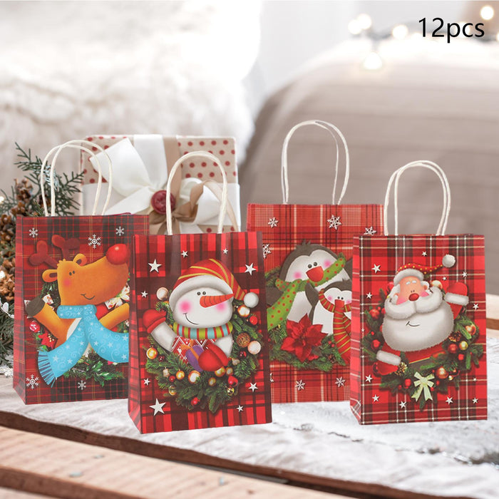 Crofta 12Pcs Christmas Kraft Paper Bags for Kids Holiday Portable Cookie Treats Bag 15cmx8cmx21cm