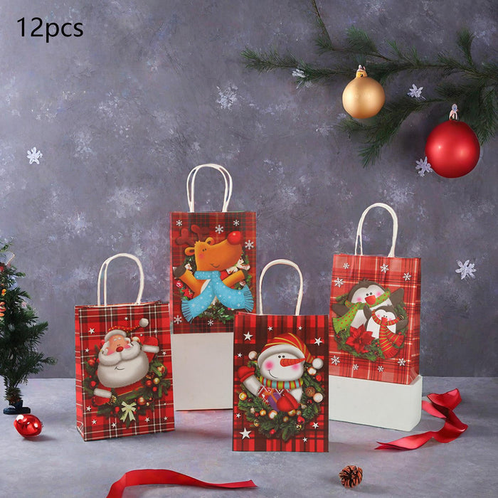 Crofta 12Pcs Christmas Kraft Paper Bags for Kids Holiday Portable Cookie Treats Bag 15cmx8cmx21cm