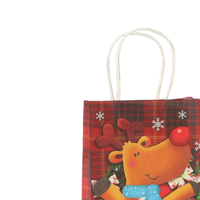 Crofta 12Pcs Christmas Kraft Paper Bags for Kids Holiday Portable Cookie Treats Bag 15cmx8cmx21cm