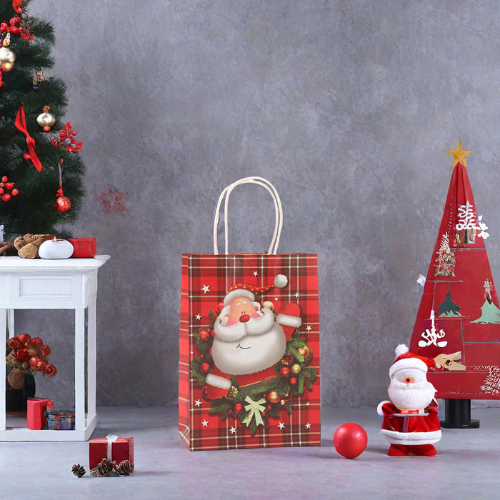 Crofta 12Pcs Christmas Kraft Paper Bags for Kids Holiday Portable Cookie Treats Bag 18.5cmx9.5cmx25.5cm