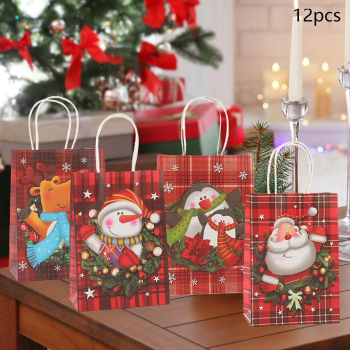 Crofta 12Pcs Christmas Kraft Paper Bags for Kids Holiday Portable Cookie Treats Bag 18.5cmx9.5cmx25.5cm