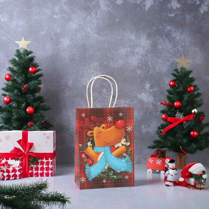 Crofta 12Pcs Christmas Kraft Paper Bags for Kids Holiday Portable Cookie Treats Bag 25.5cmx12.5cmx33cm