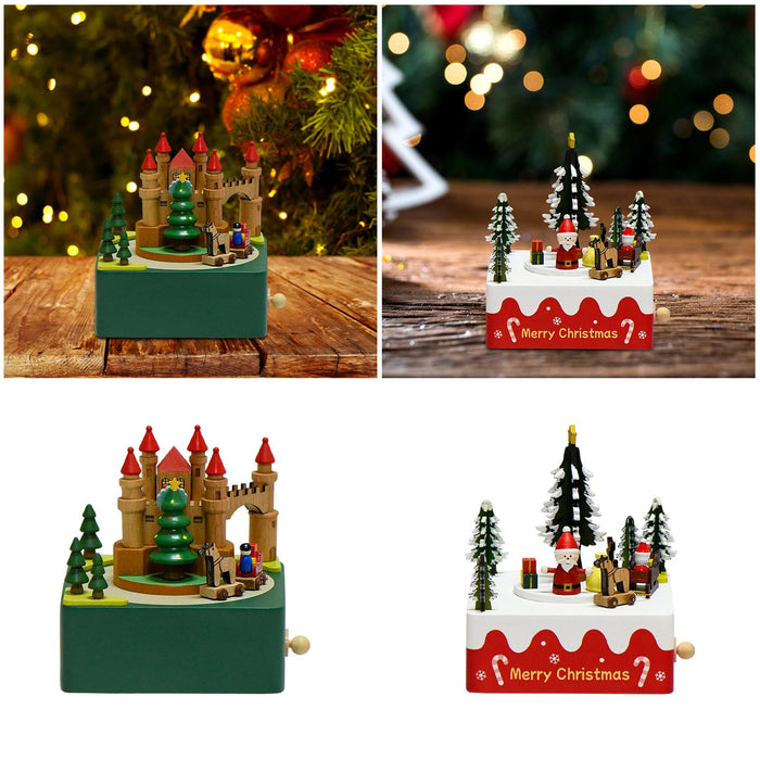 Crofta Wooden Christmas Music Box Rotating Musical Box for Graduation Festival Decor Green Castle