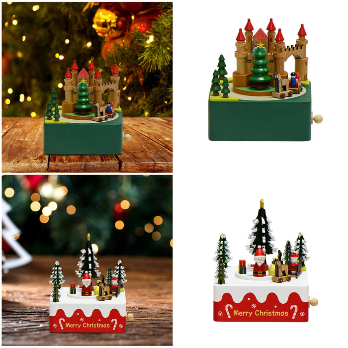 Crofta Wooden Christmas Music Box Rotating Musical Box for Graduation Festival Decor Green Castle