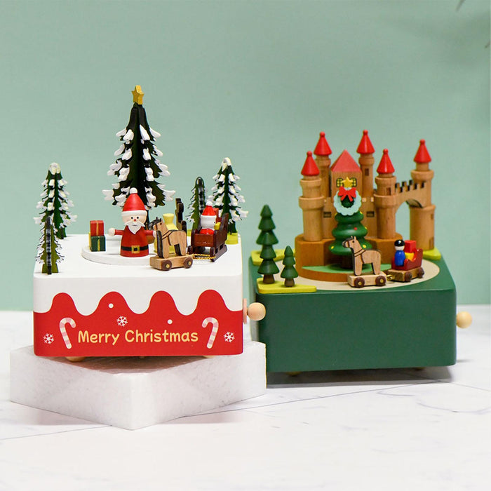 Crofta Wooden Christmas Music Box Rotating Musical Box for Graduation Festival Decor Green Castle