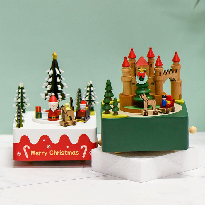 Crofta Wooden Christmas Music Box Rotating Musical Box for Graduation Festival Decor Green Castle