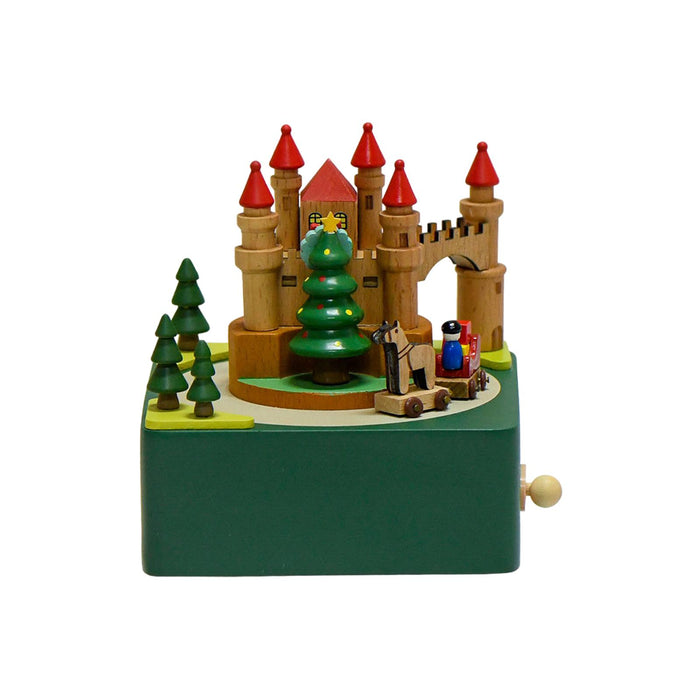 Crofta Wooden Christmas Music Box Rotating Musical Box for Graduation Festival Decor Green Castle