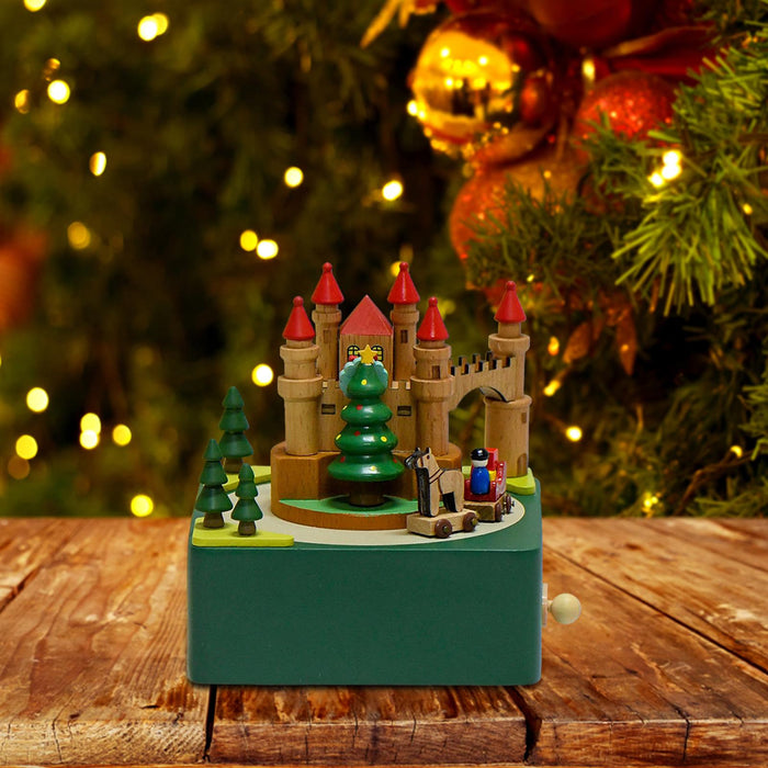 Crofta Wooden Christmas Music Box Rotating Musical Box for Graduation Festival Decor Green Castle