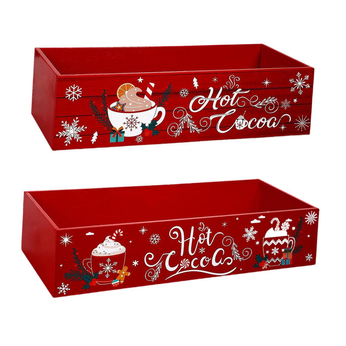 Crofta 2Pcs Christmas Hot Cocoa Bar Wood Storage Box Rustic for Office Home Holiday