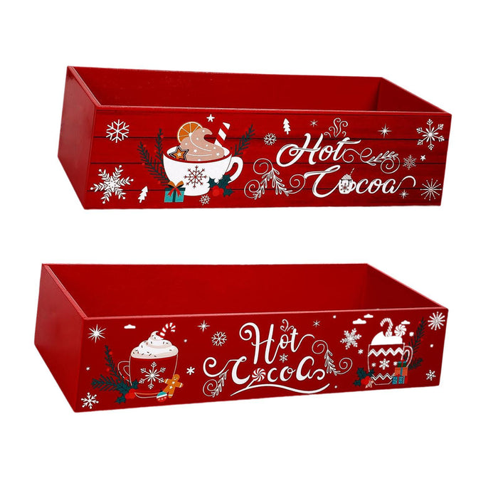 Crofta 2Pcs Christmas Hot Cocoa Bar Wood Storage Box Rustic for Office Home Holiday