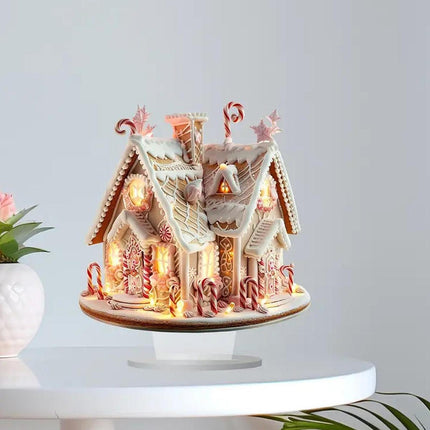 Crofta Xmas Gingerbread House Statue Christmas Decoration for Winter Display Indoor