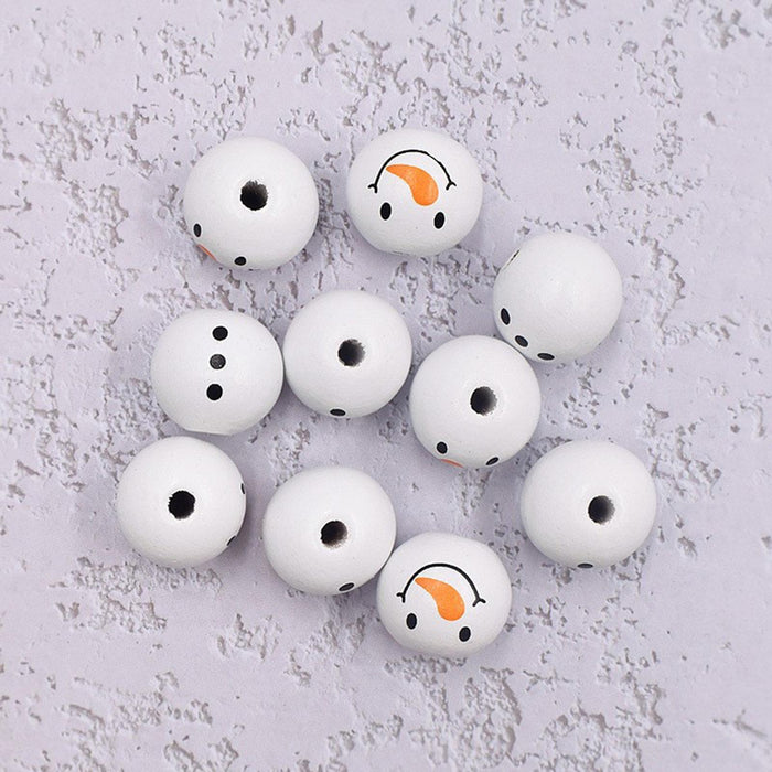 Crofta 10x Christmas Snowman Wooden Beads Snowman Beads Lightweight DIY Craft Beads