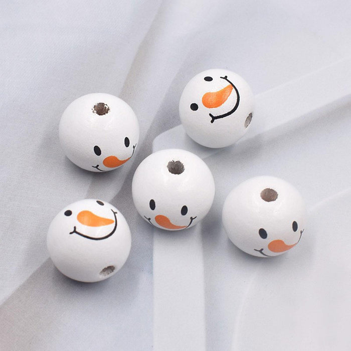 Crofta 10x Christmas Snowman Wooden Beads Snowman Beads Lightweight DIY Craft Beads