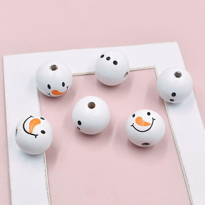 Crofta 10x Christmas Snowman Wooden Beads Snowman Beads Lightweight DIY Craft Beads